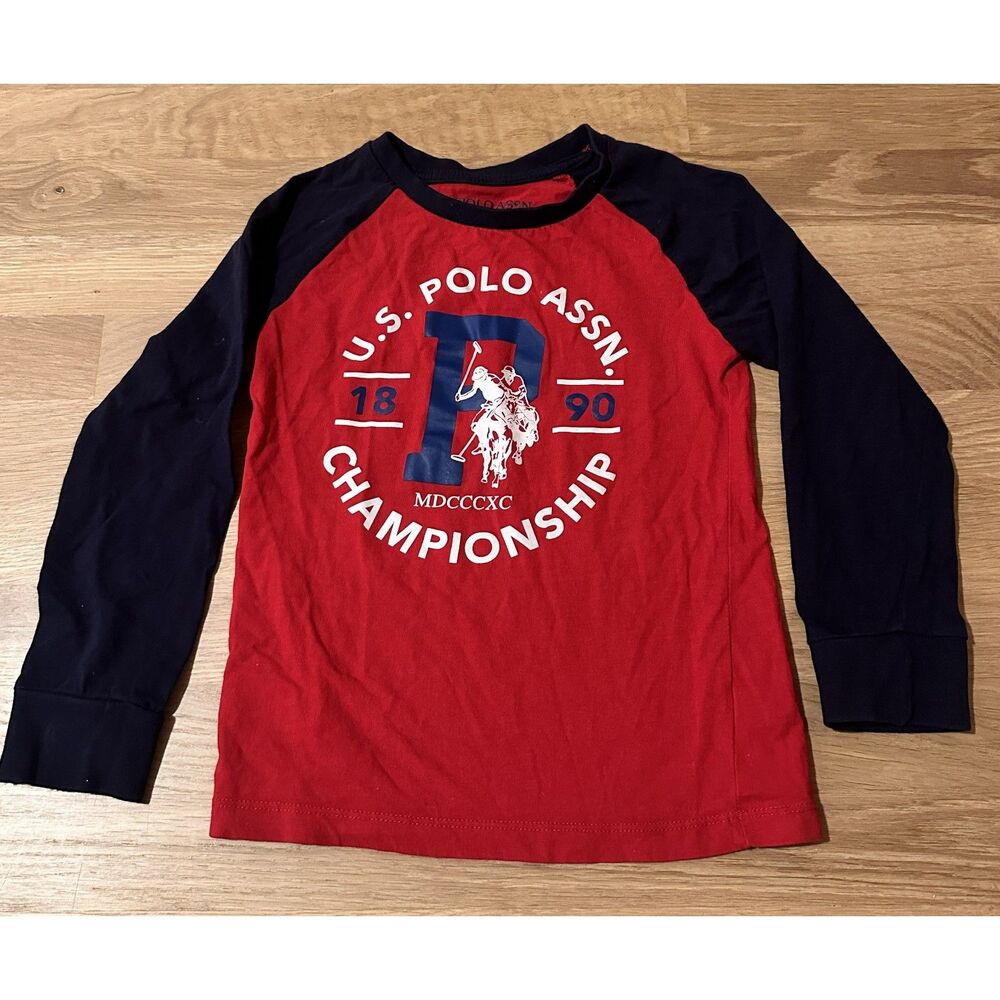 U.S. Polo Assn. Boys Long Sleeve Shirt Size 4-5 Red Black Logo Graphic